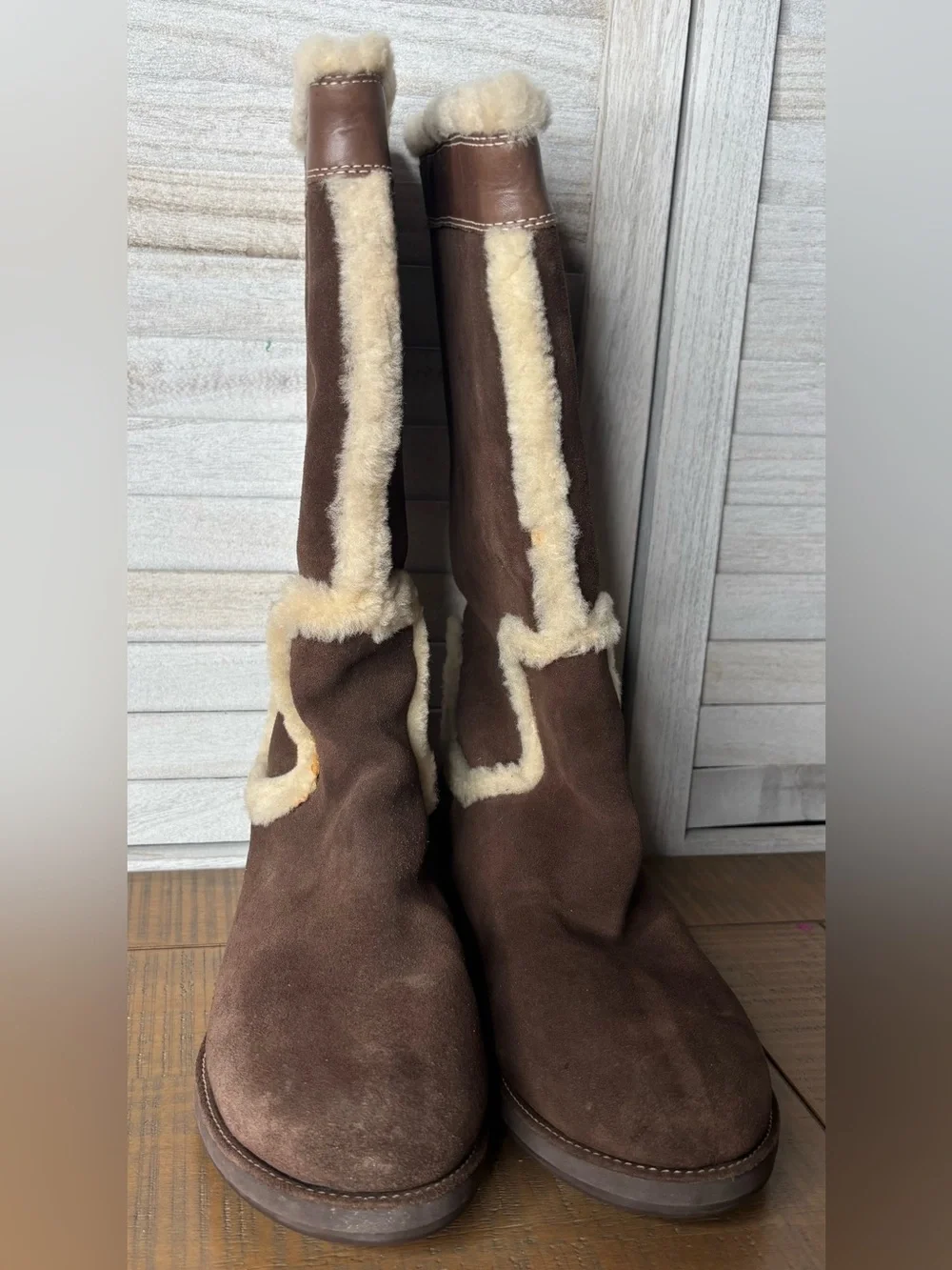 Cole Haan Air Jillian Waterproof Suede Shearling Fur Tall Winter Boots Size 9.5
